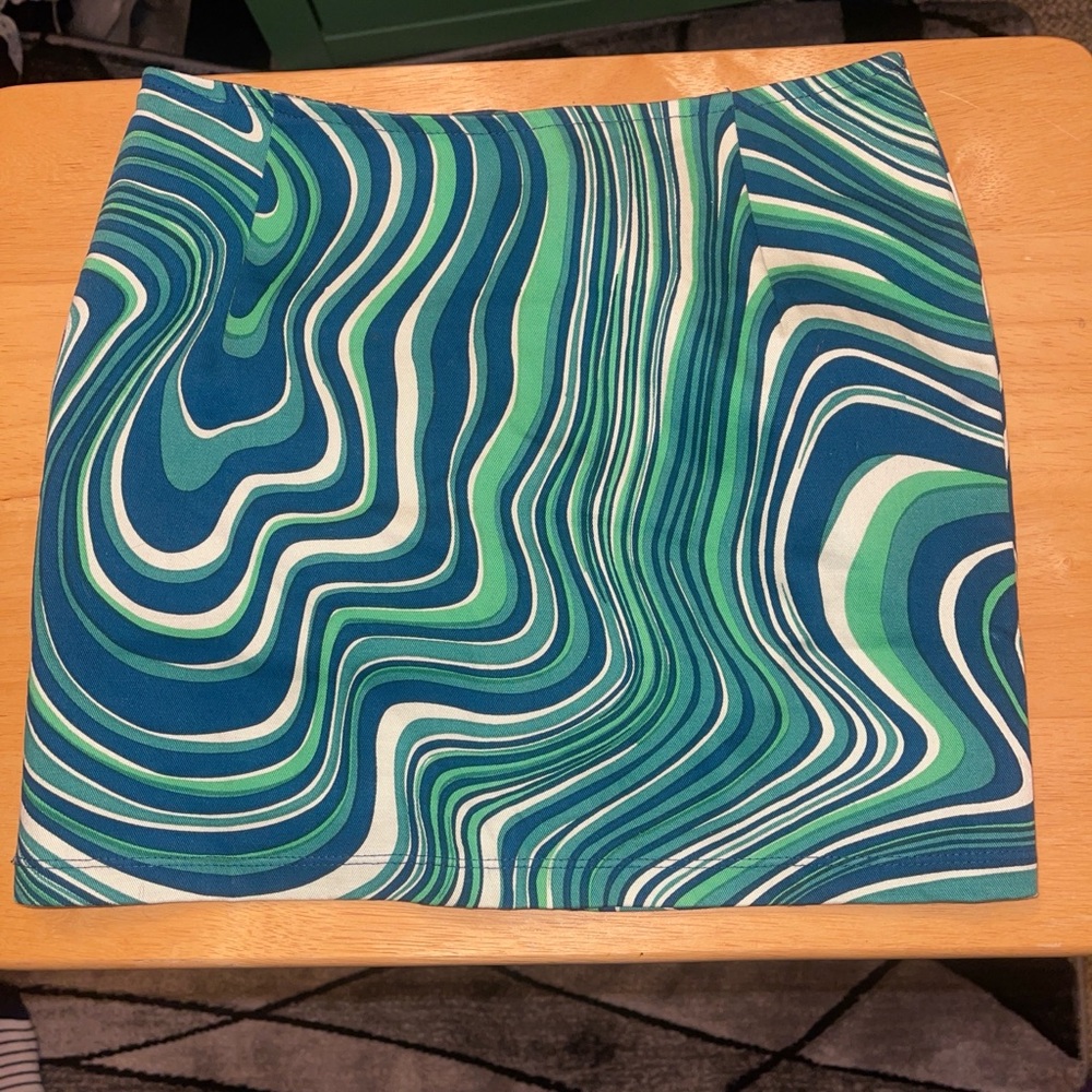 Motel Rocks Teal and Aqua Wave Mini Skirt